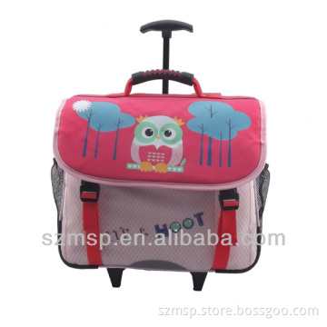 cute owl ployester popular quality fixed trolley school backpack,back to school girls bag